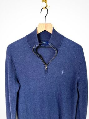 Polo Ralph Lauren Textured Blue Woven Quarter Zip | S